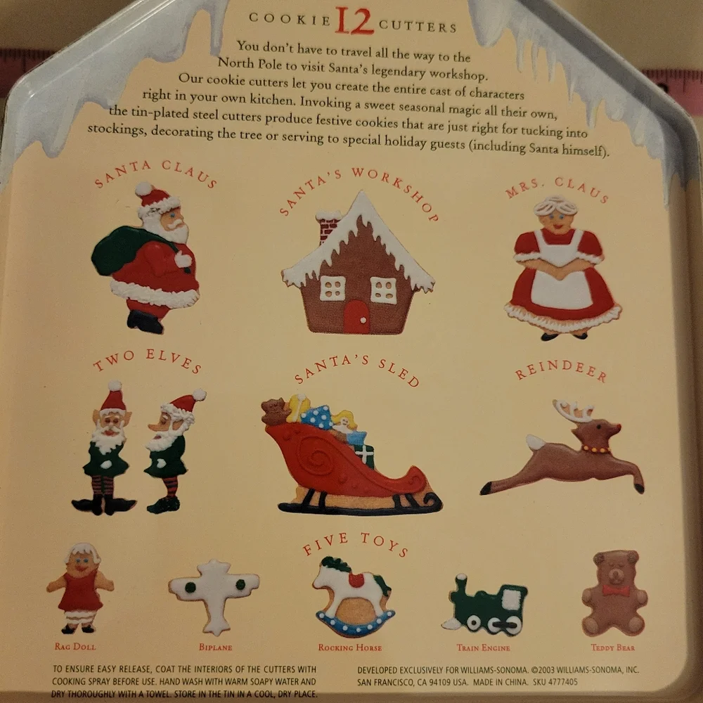 Williams Sonoma Santa's Cookie Workhsop Tin Cookie Cutter Set ~ Cute ~ Like New